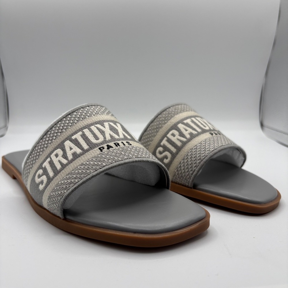 Stratuxx Kaze Paris Womens Grey Woven Embroidered Slide‎ Sandals Size 10 NEW